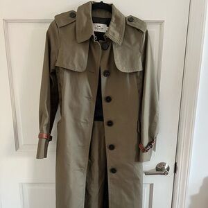 Coach green women’s trench coat with leather details XS